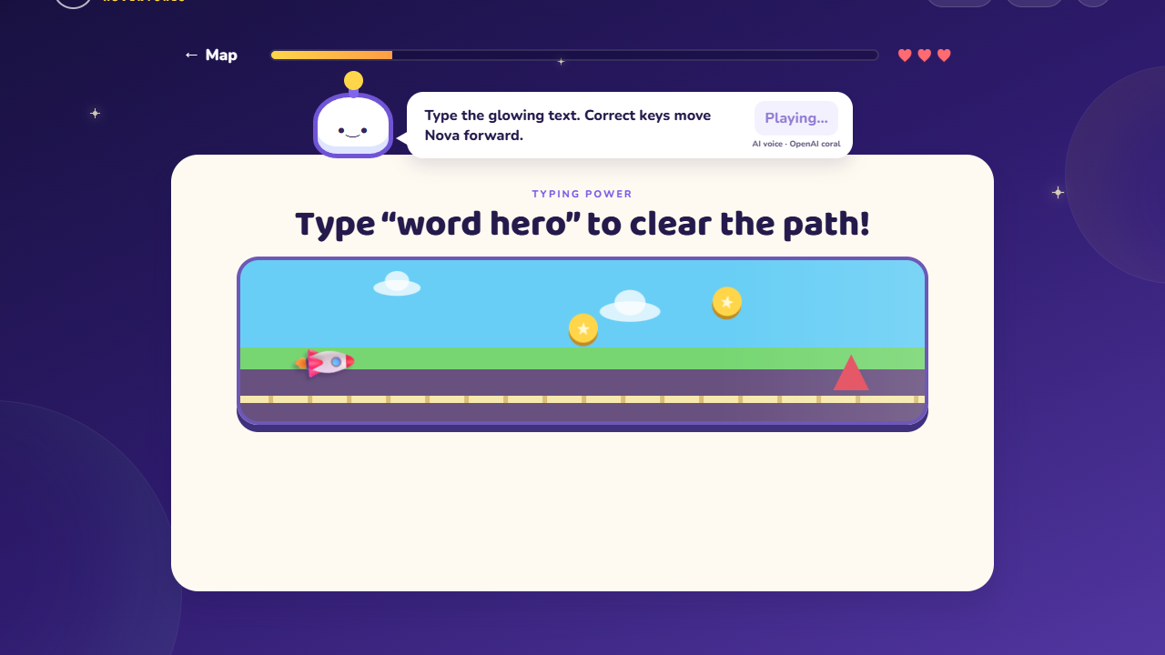 Starword Learning word puzzle where a young astronaut arranges letters to spell star